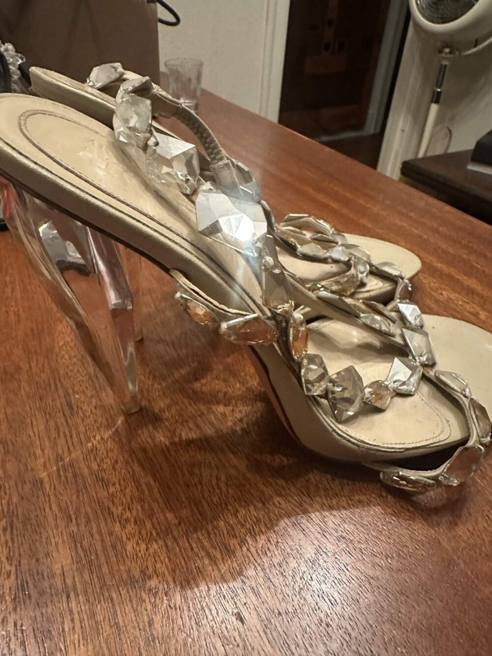 Alexander McQueen Crystal Embellished Clear Heel Strappy Sandals